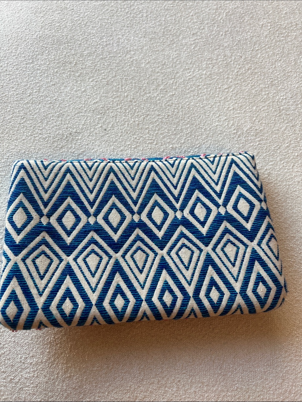 Blue Embroidered Diamond-Pattern Clutch - Picture 5 of 7